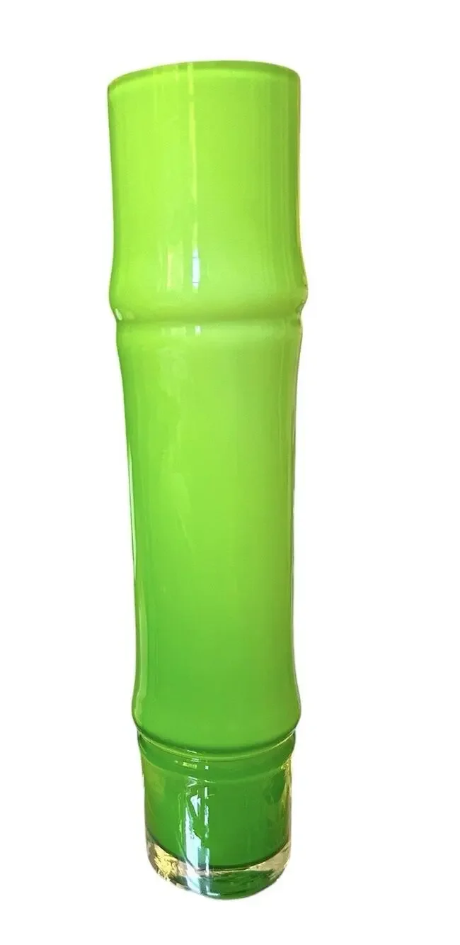 Mid Century Bo Borgström Green Bamboo Vase Green Art Glass Vase 11” Tall Sweden